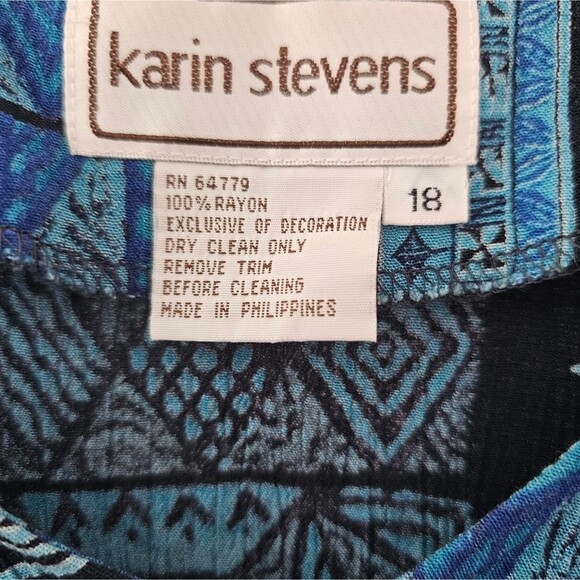 Karin Stevens Vintage Blue Batik Print Sleeveless Blouse Sz 18 Indie Boho Hippie - Picture 3 of 16